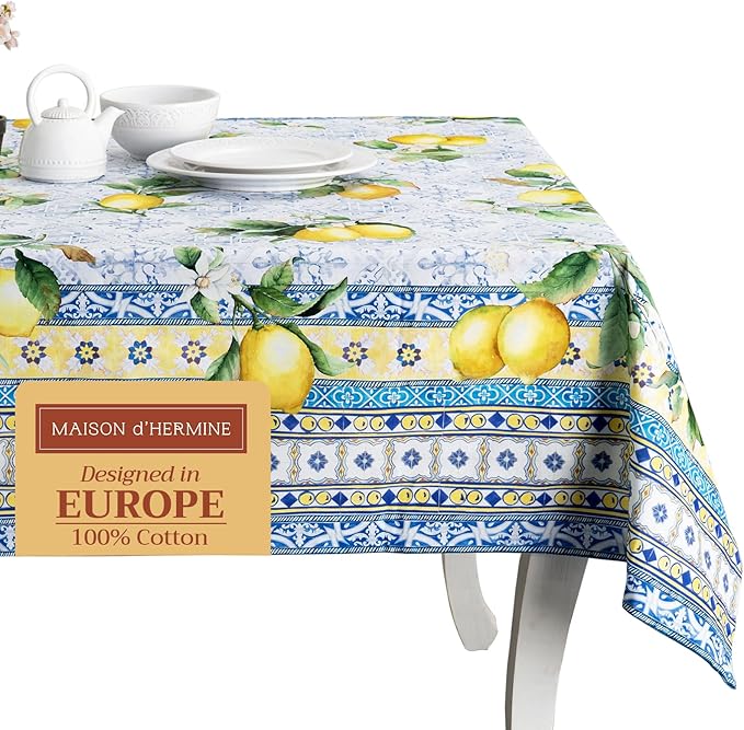 Maison d' Hermine Table Cloth Rectangle Table 100% Cotton 70 x 140 Inches Tablecloth Reusable Decorative Everyday Use for Dining Room, Farmhouse, Home, Party, Festive & Wedding Spring Summer - Citrus