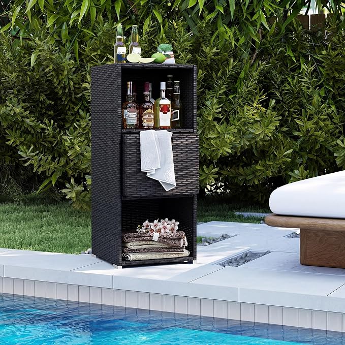 Tangkula Rattan Outdoor Storage Cabinet, Patiojoy Outdoor Wicker Cabinet - Image 8