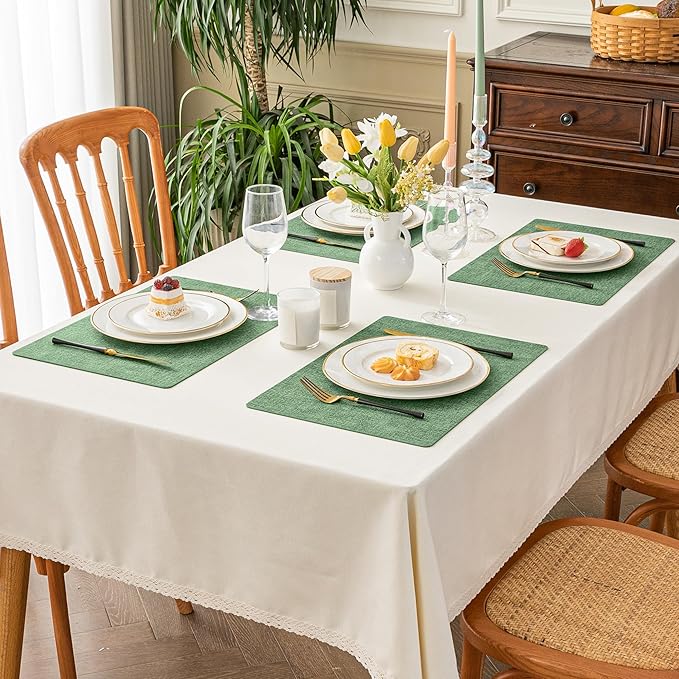 Romanstile Vinyl Placemats Set of 8-12 X 17 Inch - Heat Resistant Place Mats 100% Waterproof Oilproof Wipeable Reversible Faux Leather Table Mats for Kitchen, Dining, Party, Outdoor, Dark Green