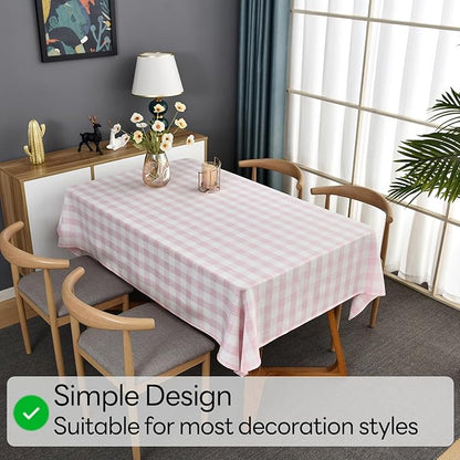 Gingham Table Cloth for Rectangle Tables Pink Checkered Plaid Tablecloth Heavy Duty Cotton Blend Washable & Wrinkle Table Cover for Outdoor Kitchen Dining Picnic Camping (52x86 Inch)