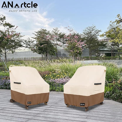 Patio Chair Covers,600D Waterproof Heavy Duty Outdoor Lawn Patio Furniture Covers,Patio Swivel Chair Covers for Outdoor Furniture,(35W x 37D x 36H inches) Beige&Brown