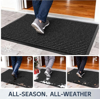 Front Door Mat, 96" x 48" Heavy Duty Indoor Outdoor Doormat, Non-Slip Welcome Mats for Entryway, Rubber Backing Low Profile Commercial Door Mats, Black Stripe
