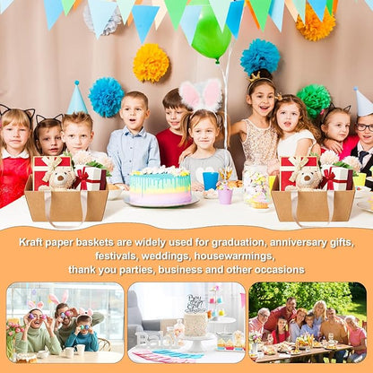 Pinkunn 48 Pcs Basket for Gifts Empty DIY Bulk Party Gift Basket Kit with Handles Market Trays for Packages Wrapping Wedding Party Anniversary Display(Brown,Classic)