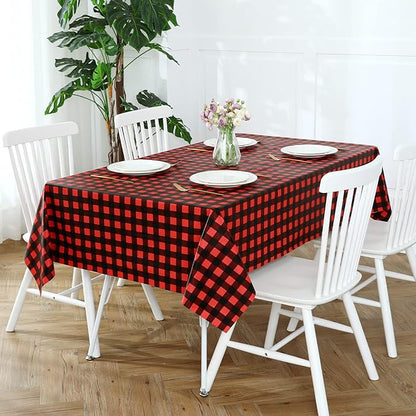 Romanstile Rectangle Vinyl Tablecloth, 100% Waterproof Buffalo Gingham Plastic Table Cloth, Heavy Duty Wipeable Checkered Table Covers for Outdoor, Camping, Picnic, Patio - 52 x 70, Black and Red