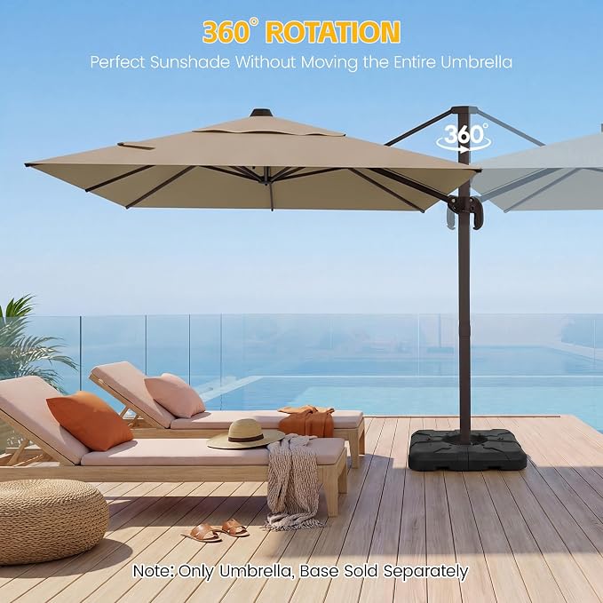 10x10 FT Patio Cantilever Umbrella, Rectangular Heavy Duty Offset Umbrella - Image 4