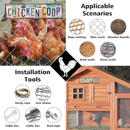 Vintage Chicken Coop Accessories – Funny Rooster Garden Signs and Grunge Room Decor – Country Farmhouse Wall Art for Outdoor Kitchen Gifts for Women and Hen Lovers