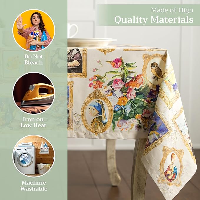 Maison d' Hermine Table Cloth Rectangle Table 100% Cotton 54 x 72 Inches Tablecloth Reusable Decorative for Dining Room, Farmhouse, Home, Party, Festive & Wedding Spring Summer - Masterpiece