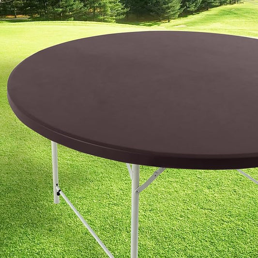 LURKA Round PU Leather Table Cover/Tablecloth with Elastic Hem – Waterproof, Oil-Proof, Scratch-Resistant, Wipeable Spill Protector for Dining Table, Kitchen, Outdoor Party (Coffee, 4FT-Round)