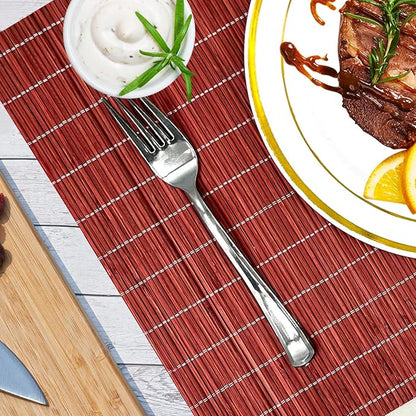 ANDSTAR Set of 8 Pcs Bamboo Placemats Natural Anti-Slip Bamboo Placemats Washable Heat-Resistant Table Mats for Dining Room and Kitchen （Red）
