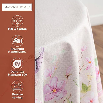 Maison d' Hermine Table Cloth Round Table 100% Cotton 63 Inches Tablecloth Reusable Decorative Everyday Use for Dining Room, Farmhouse, Home, Party, Festive & Wedding Spring Summer - Magnolia Mornings