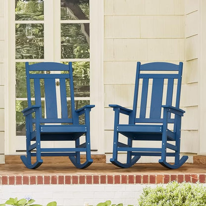 LUE BONA Outdoor Rocking Chairs Set of 2, Weather Resistant Poly Plastic Rocker - Image 10