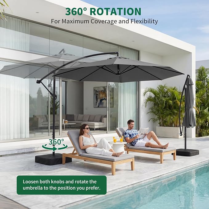 10FT Patio Umbrella with Base, Outdoor Umbrella Pool Umbrella Cantilever - Image 6