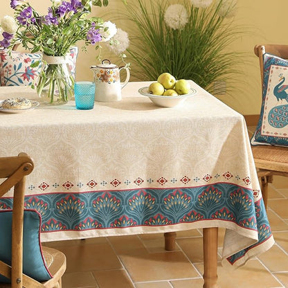 Vintage Beige Linen Rectangle Tablecloth,Paisley Farmhouse Feather Floral Pattern Table Cloth,Decor Table Cover for Kitchen,Dining,Thanksgiving,Christmas,55"*79"-Dorodango F