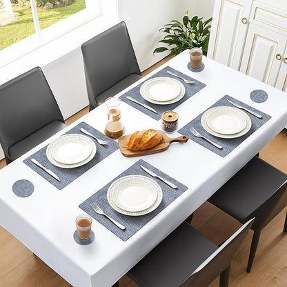 MOSAYT Placemats Set of 8, Heat Resistant Vinyl Place Mats with Coasters, Wipeable Washable 100% Waterproof Oil Proof Faux Leather Table Mats for Kitchen Dining Party Outdoor, 12" x 17", Sky Blue