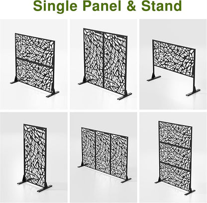 Casaphoria Metal Privacy Screen Outdoor, 72" H x 35" W Freestanding Decorative Privacy Screen for Patio Deck Balcony Garden with Stable Base, Black-Shine