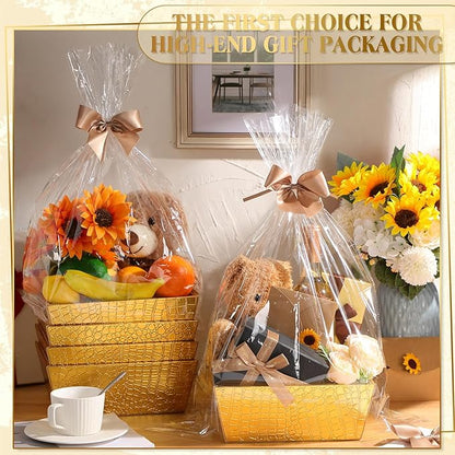 Wonderjune 20 Pcs Valentines Day Gift Baskets Empty To Fill Baskets For Gifts Empty With Gift Bag Bow Valentines Gifts Storage Basket Bulk for Wedding Party Wrapping(Gold)