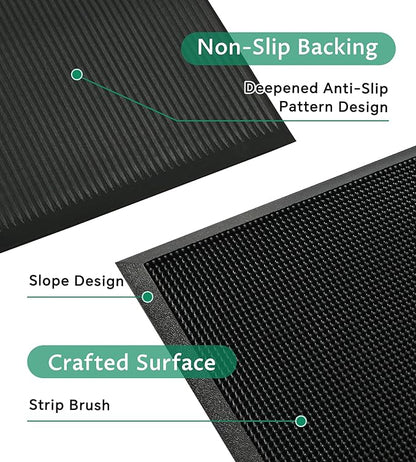 jxgzyy Heavy Duty Door Mat Outside Entrance, 2'8'' x 3'3'' Non-Slip Rubber Welcome Mat, Dirt Trapping Waterproof Front Door Rug, Anti-Fatigue Floor Mat for Entryway, Outdoor Indoor Use, Black