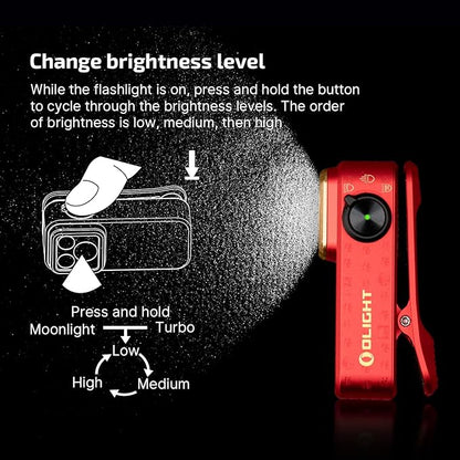 OLIGHT Oclip Pro EDC Flashlight Clip-on Light, Rechargeable 500 Lumens with Three Lighting Solutions Type-C Charging, Magnetic Flash Lights for Signaling, Cycling, Outdoor or Indoor Use(FS Red)