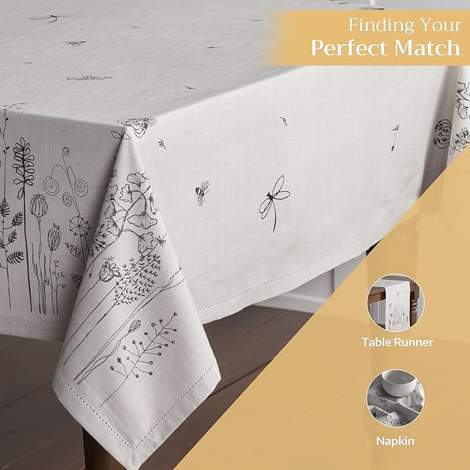 Maison d' Hermine Table Cloth Rectangle Table 100% Cotton 54 x 72 Inches Tablecloth Reusable Decorative Everyday Use for Dining Room, Farmhouse, Home, Party, Festive & Wedding Spring Summer - Flore