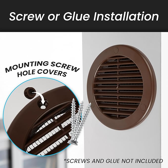 Repa Market 4 Inch (Opening) Brown Round Air Vent Cover - Pack of 10 Plastic Fresh Air Intake Vent - Grill Cover with Nylon Mesh Screen - Wall or Ceiling HVAC Return Air Register - Modern Soffit Vents