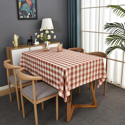 Gingham Table Cloth for Square Tables Orange Checkered Plaid Tablecloth Heavy Duty Cotton Blend Washable & Wrinkle Table Cover for Outdoor Kitchen Dining Picnic Camping (52x52 Inch)