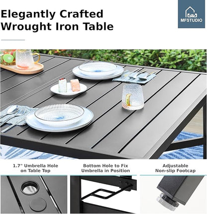 MFSTUDIO Patio Dining Set for 8, 9 Piece Outdoor Dining Set, Metal Patio Table and Chairs Set with Umbrella Hole, Outdoor Patio Furniture Set for Deck Backyard Poolside Garden