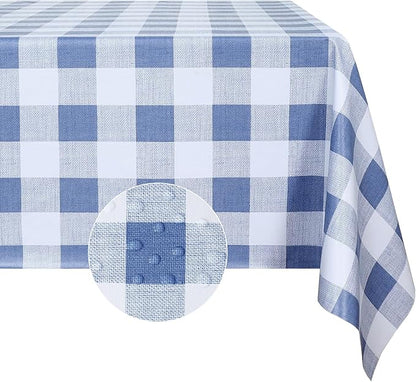 Romanstile Gingham Rectangle Plastic Tablecloth, 100% Waterproof Checkered PVC Table Cloth, Heavy Duty Vinyl Table Cover for Dining, Camping, Picnic, Outdoor - 54 x 108 Inch, Light Blue and White