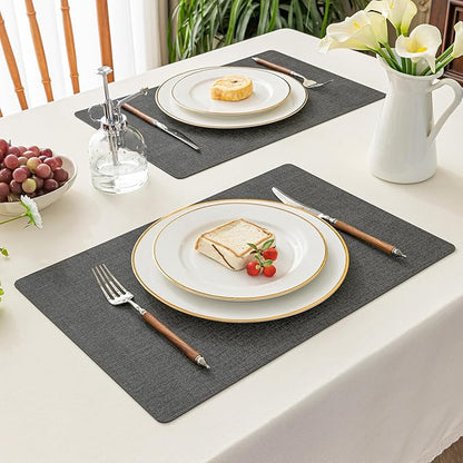 Romanstile Vinyl Placemats Set of 4-12 X 17 Inch - Heat Resistant Place Mats 100% Waterproof Oilproof Wipeable Reversible Faux Leather Table Mats for Kitchen, Dining, Party, Outdoor, Charcoal