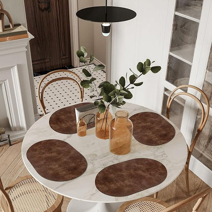 ADRIMER Placemats, Heat Resistant Oval Placemats Set of 8 Washable 12 x 17 Inch, Waterproof Table Mats, Wipeable Pu Place Mats for Kitchen, Dining Room, Brown