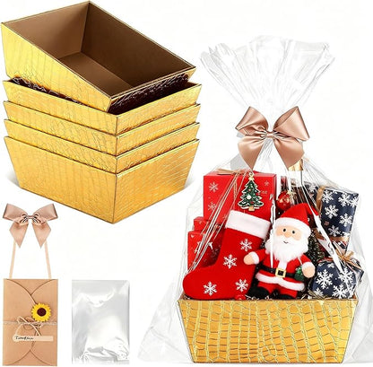 Wonderjune 20 Pcs Valentines Day Gift Baskets Empty To Fill Baskets For Gifts Empty With Gift Bag Bow Valentines Gifts Storage Basket Bulk for Wedding Party Wrapping(Gold)