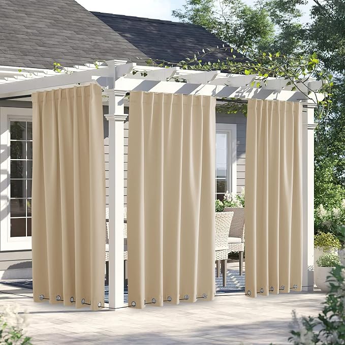 NICETOWN Weighted Curtains for Patio Waterproof W66xL84 Biscotti Beige | Gazebo - Image 2