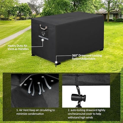 QH.HOME Fire Pit Cover Rectangular Super Waterproof 44" L x 28" W x 24" H, UPF 50+ Outdoor Fire Pit Table Cover 600D Strong Tear Resistant and Fading Resistant for Rectangular Fire Pit - Black