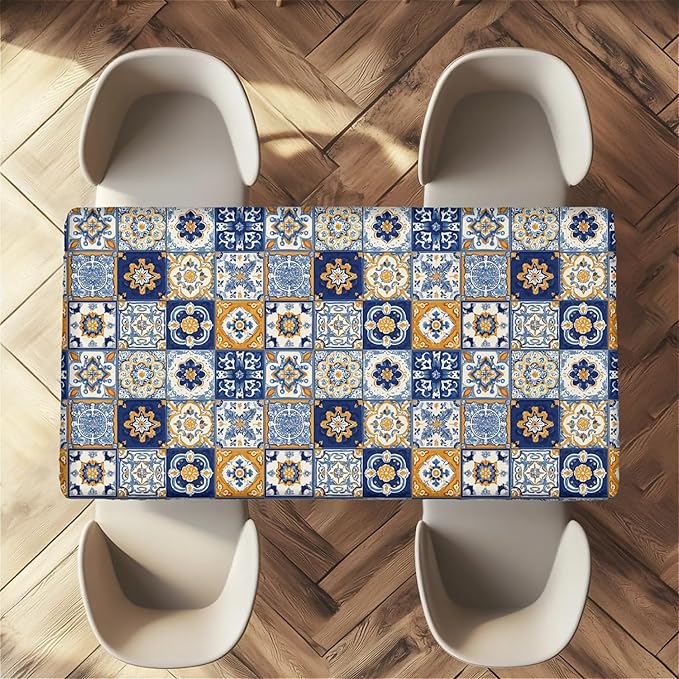 Rectangle Table Cloth Cover Waterproof Elastic Fitted Polyester Fitted Tablecloths for 6 Foot Tables for Indoor,Picnic, Camping, Outdoor （60" x 30"，Bohemian Style）