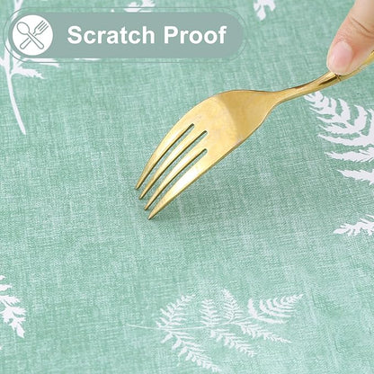misaya Rectangle Waterproof Vinyl Table Cloth, Wipeable Tablecloth with Flannel Backing, Plastic Table Cover for Dinner, Picnic, Indoor and Outdoor (Light Green Leaves, 52" x 70")