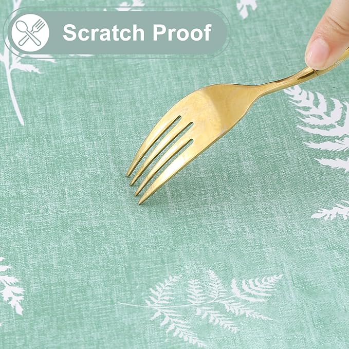 misaya Rectangle Waterproof Vinyl Table Cloth, Wipeable Tablecloth with Flannel Backing, Plastic Table Cover for Dinner, Picnic, Indoor and Outdoor (Light Green Leaves, 60" x 120")
