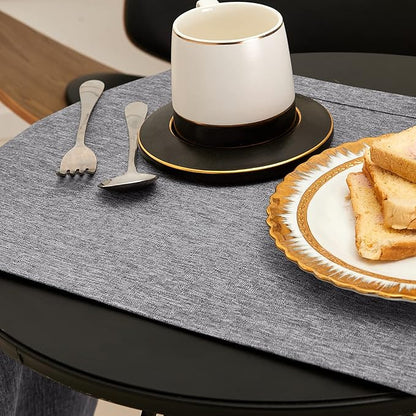 Mebakuk Linen Farmhouse Table Runner Large Burlap Style Soft and Waterproof Decorative Fabric Runner for Outdoor Wedding and Dinner (14 x 48 Inch, Dark Grey)