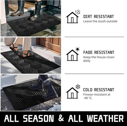 Yimobra Door Mats Outdoor 29.5x17, All-Season Waterproof Outdoor Mats for Front Door Entrance with Drainage Holes, Heavy Duty Non-Slip Doormat for Garage Patio Entryway Indoor, Black