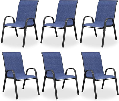 Patio Dining Chairs Set of 6, Outdoor Stacking Chairs, Breathable Seat Fabric by VonzoyHome
