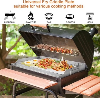 GasSaf Universal Stainless Steel Griddle, 25" x 16" Rectangular Cooking Griddle Plate Insert for Gas Grills/Stove, Large Grill Flat Top Pan with Grease Groove and Removable Handles for Camping