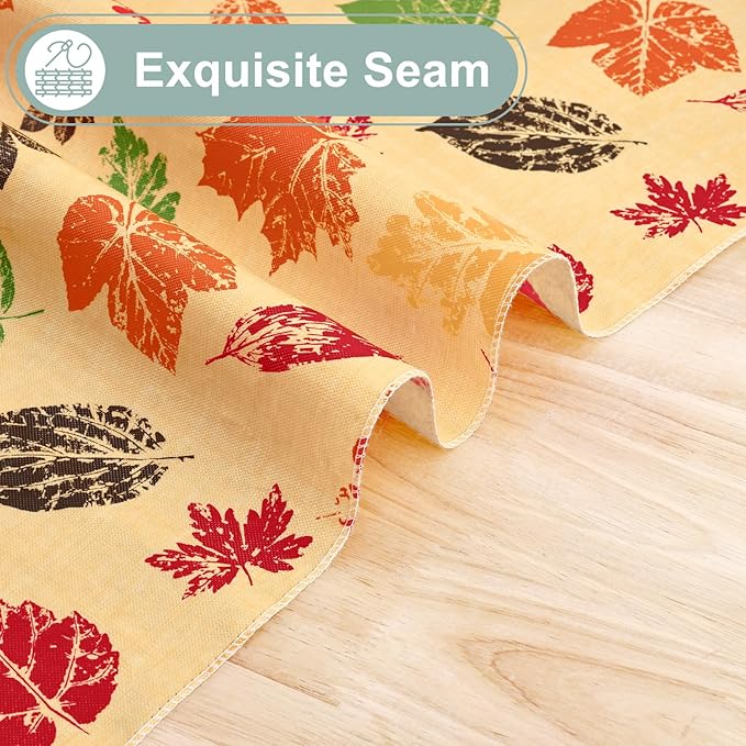 misaya Rectangle Waterproof Vinyl Table Cloth, Wipeable Tablecloth with Flannel Backing, Plastic Table Cover for Fall, Thanksgiving (Colored Leaves, 60" x 84")
