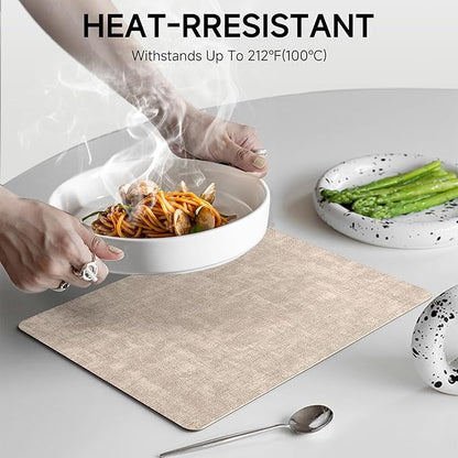 Faux Leather Vinyl Placemats Set of 6 Wipeable Heat Resistant Place Mats 100% Washable - Waterproof - Anti Slip Reversible Table Mats for Kitchen/Dining/Party/Outdoor, 12" x 16.5", Khaki & Black