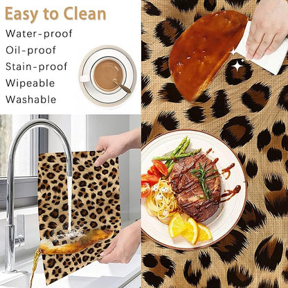 Leopard Skin Texture Placemats Set of 6, Placemats Washable Kitchen Dining Linen Table Mats Stain Heat-Resistant for Home Party Indoor 12x18 inch