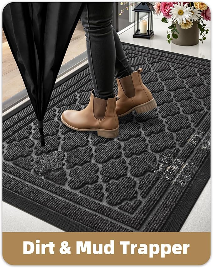 Color&Geometry Large Front Door Mat Outside Entrance, Heavy Duty Non Slip Low Profile Doormat for Entryway, Trap Dirt and Moisture Welcome Mats All-Weather, Easy Clean, Patio, Garage, 36"x60" Grey