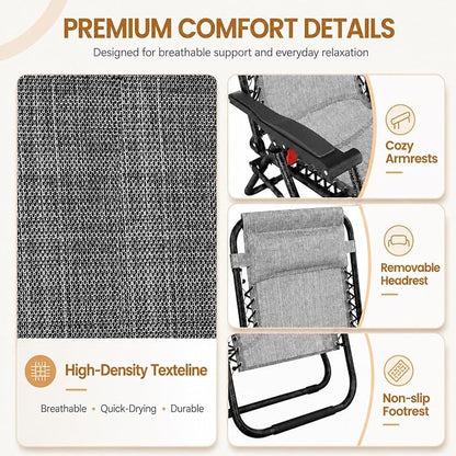 Yaheetech 26" Zero Gravity Recliners Adjustable Set of 2, Cup Holder Trays and - Image 6