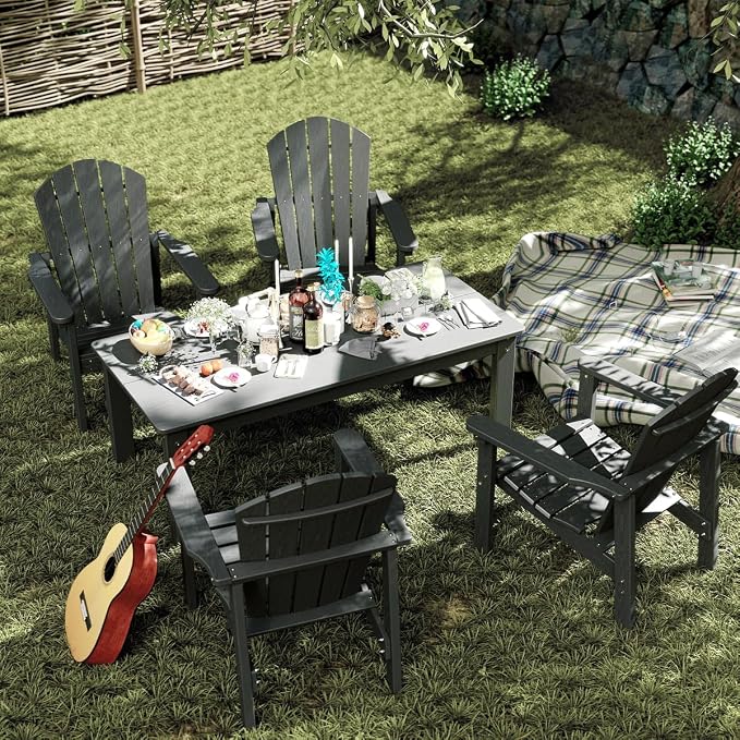 Stackable Set, 2 Chairs with 47in Table, All-Weather HDPE, 380 lbs Each+47.2in - Image 2