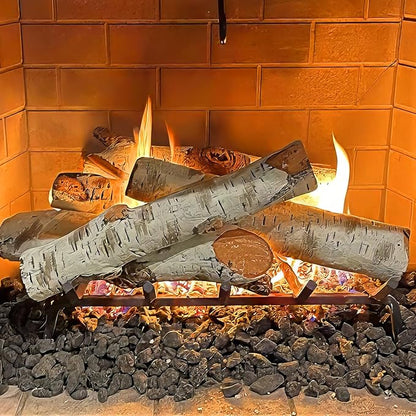 Gas Fireplace Logs, Birch Logs 7pcs Fake Fireplace Insert, Faux Ceramic White Birch Wood Firepit Firebowl Indoor or Outdoor Decor