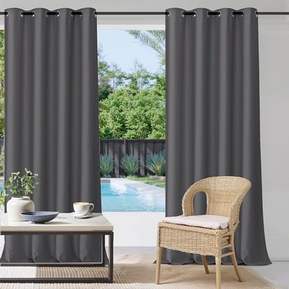 Outdoor Waterproof Curtains W52 x L108 Inch Grey, 1 Panel | Heavy Weighted by StangH