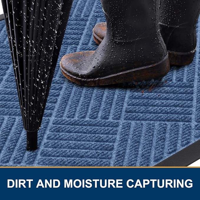 Smiry Front Door Mat Outside Entrance, Heavy Duty Outdoor Indoor Mat, Natural Rubber Doormat, Non Slip, Trap Dirt and Moisture, Easy Clean, Low Profile Patio Porch Entryway Mat, 71x23, Blue