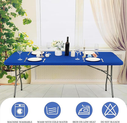 6 Pack Stretch Fabric Table Top Cap Cover, fits 6' Tables, Spandex Table Covers Washable Elastic Rectangle Tablecloth Protector for Indoor Outdoor Party Picnic Wedding, Royal Blue, 30" W x 72" L