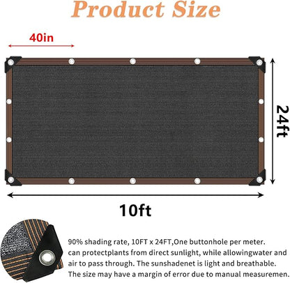 QLOFEI Shade Cloth for Garden, 90% Sunblock Neting Cover with Grommets, Sun Shade Cloth for Patio Pergola Greenhouse Plants Cover Mesh Tarp, 10x24 FT